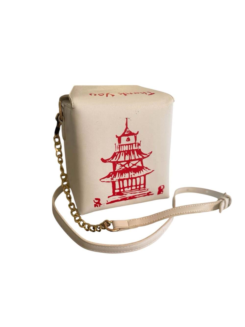 Novelty Chinese Takeout Box Crossbody Shoulder Bag with Chain Strap